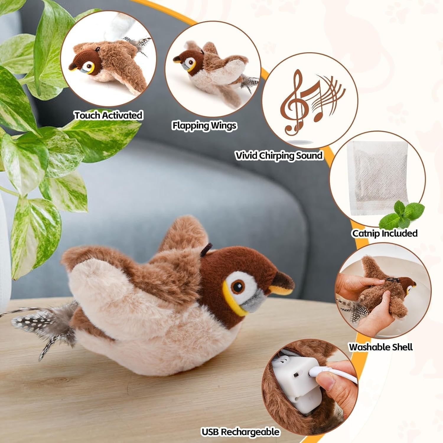 Interactive Cat Toy Motion-Activated Plush USB Rechargeable