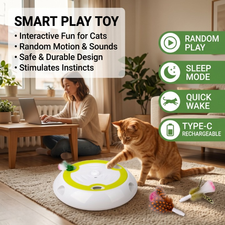Interactive Cat Toy Motion Sensor Feather Pop-Up USB-C Rechargeable