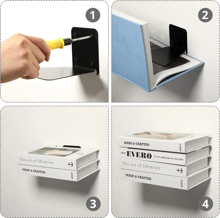 Invisible Bookshelf Floating Wall Mount Stainless Steel