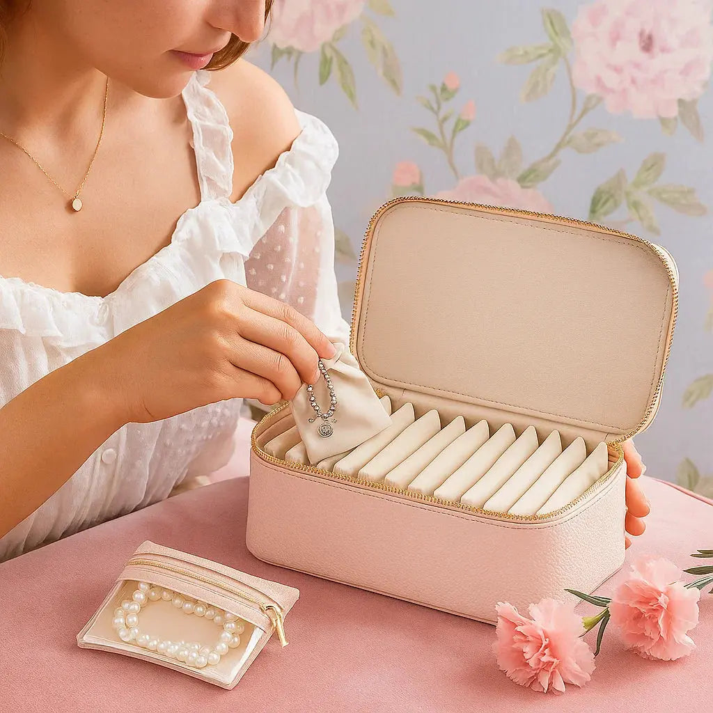Jewelry Box 12 Transparent Pouches Flannel Lined