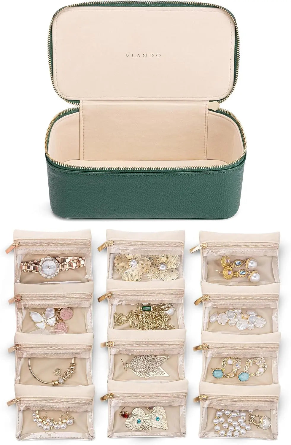 Jewelry Box 12 Transparent Pouches Flannel Lined
