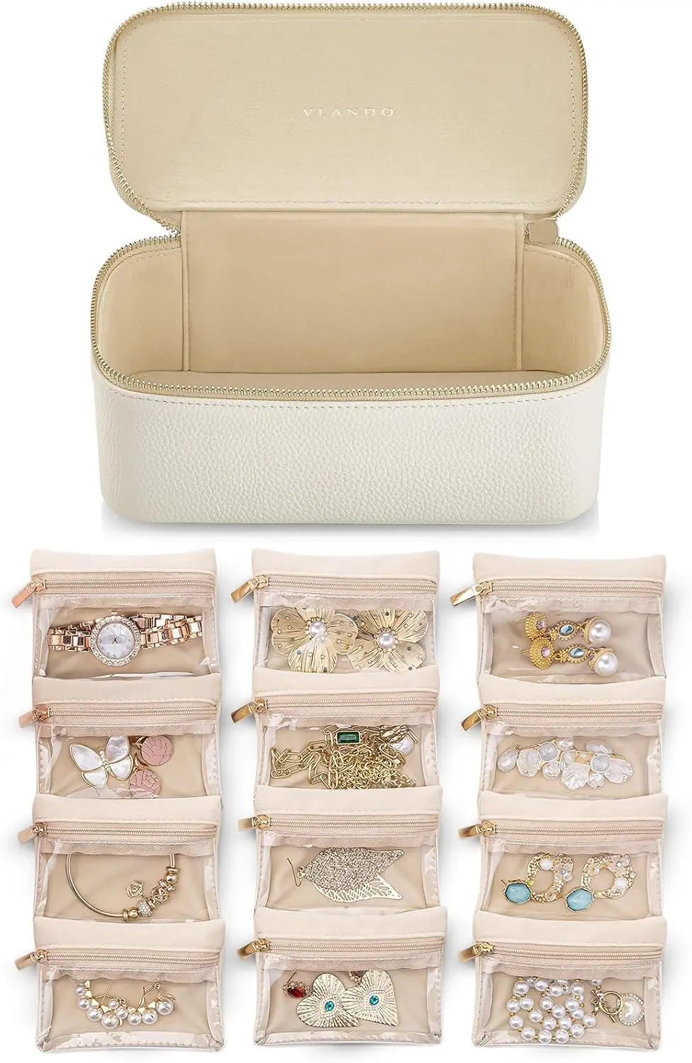 Jewelry Box 12 Transparent Pouches Flannel Lined