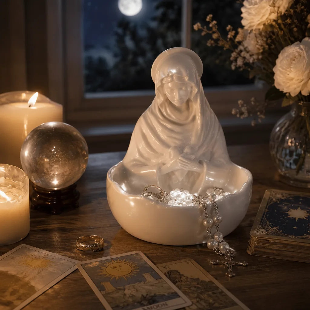 Jewelry Dish Madonna Figurine Matte White Resin