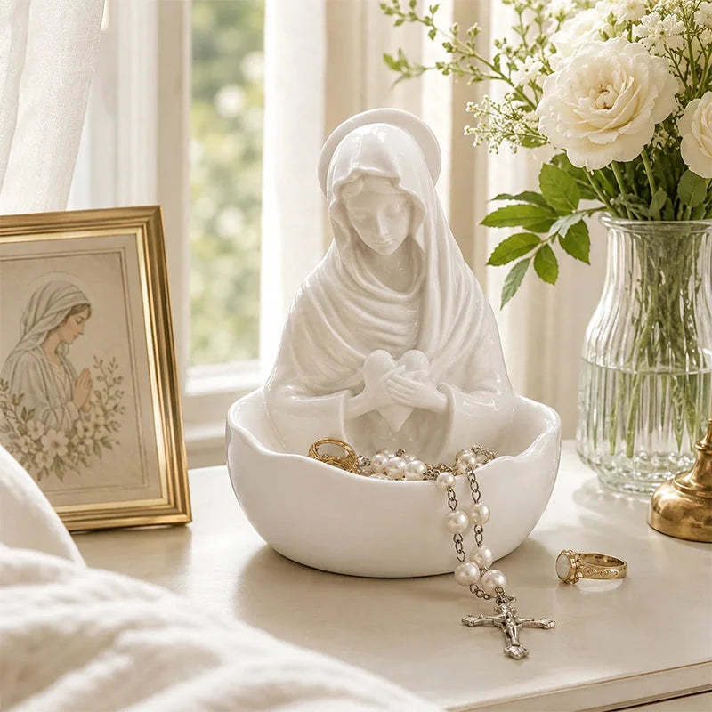 Jewelry Dish Madonna Figurine Matte White Resin