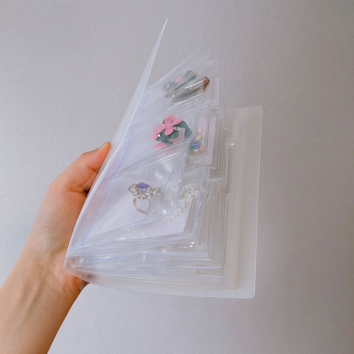 Jewelry Organizer Book 30 Transparent Zip Pockets Slim Travel