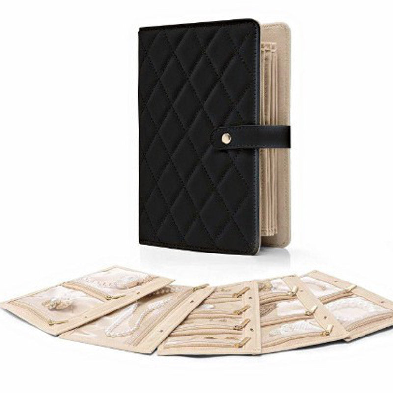 Jewelry Organizer Quilted PU Leather Multi-Compartment Snap Closure