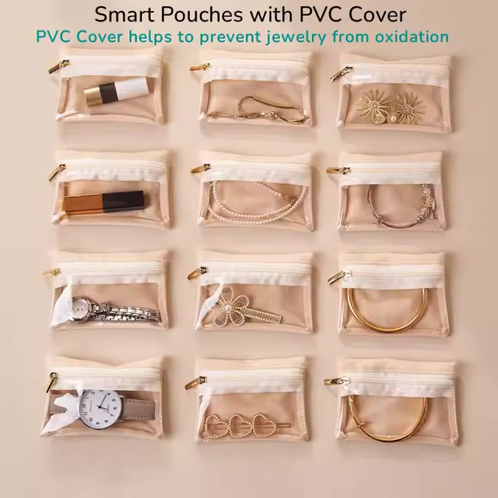 Jewelry Travel Box 12 Removable Velvet Pouches Faux Leather