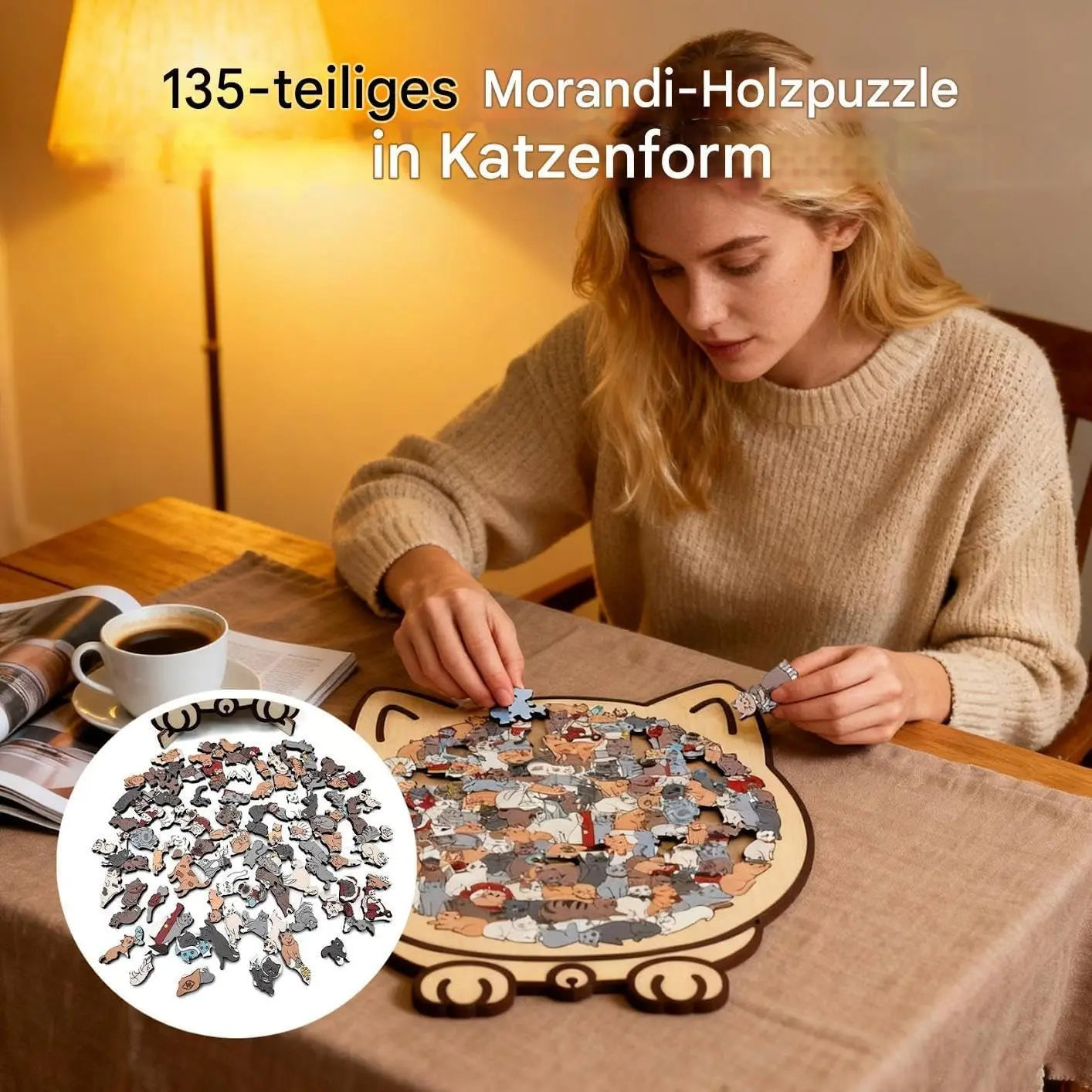 Jigsaw Puzzle Wooden Cat Silhouette 135 Pieces