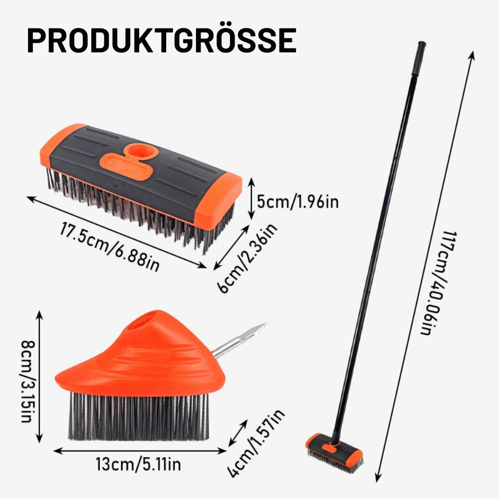 Joint Brush Set Telescopic Handle & 3 Steel Bristle Heads