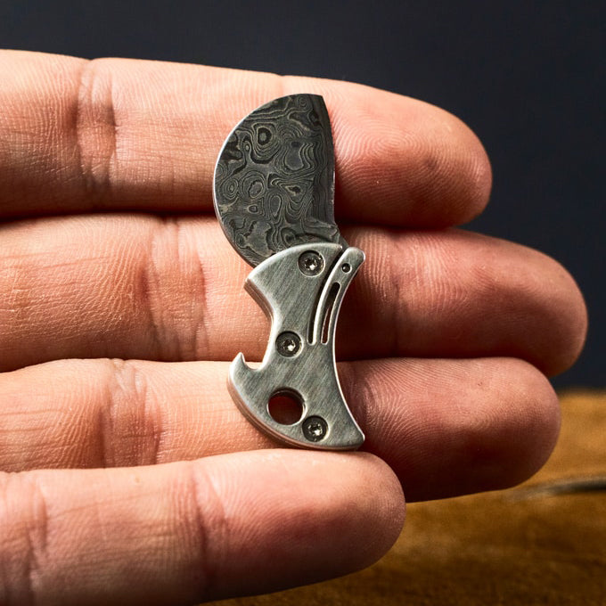 Keychain Bottle Opener Ultra-Compact Titanium Body & Damascus Blade