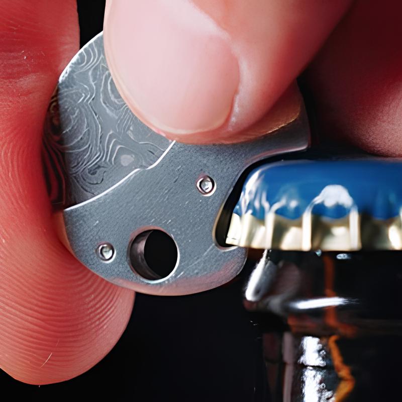 Keychain Bottle Opener Ultra-Compact Titanium Body & Damascus Blade