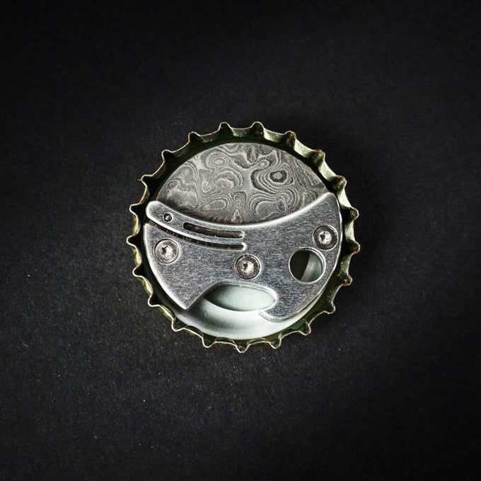 Keychain Bottle Opener Ultra-Compact Titanium Body & Damascus Blade