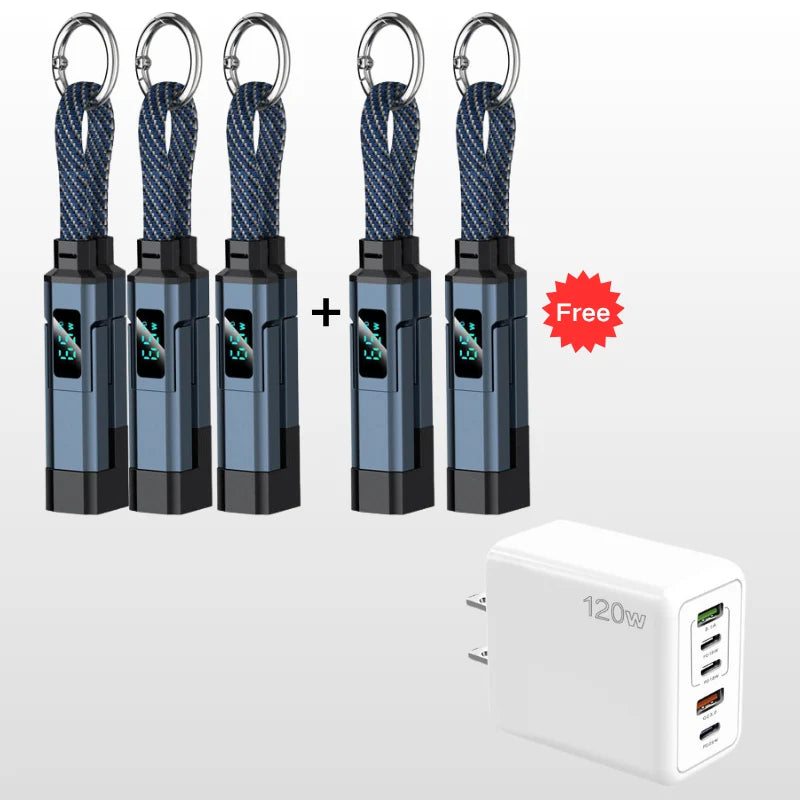 Keychain Charging Cable 4-In-1 Digital Display & Fast Charge