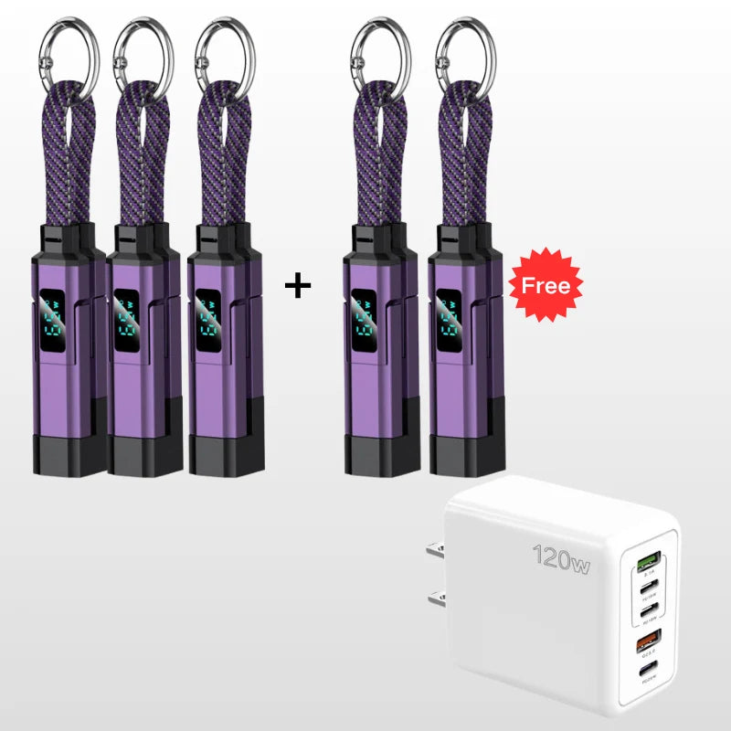 Keychain Charging Cable 4-In-1 Digital Display & Fast Charge