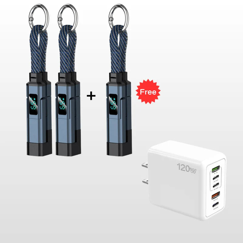 Keychain Charging Cable 4-In-1 Digital Display & Fast Charge