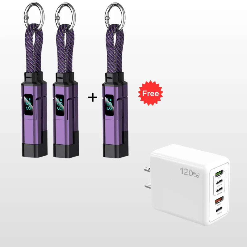 Keychain Charging Cable 4-In-1 Digital Display & Fast Charge