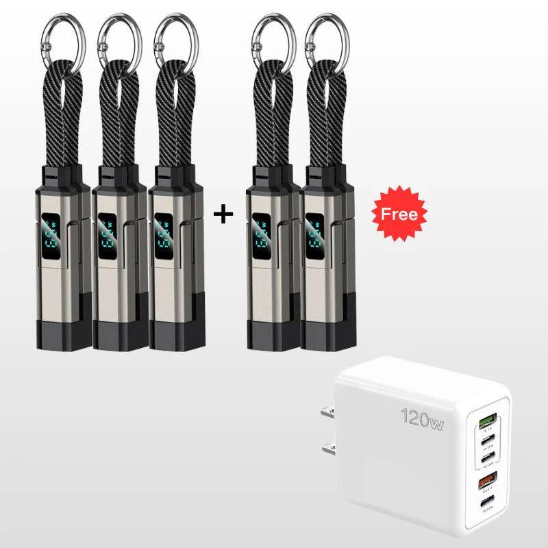 Keychain Charging Cable 4-In-1 Digital Display & Fast Charge