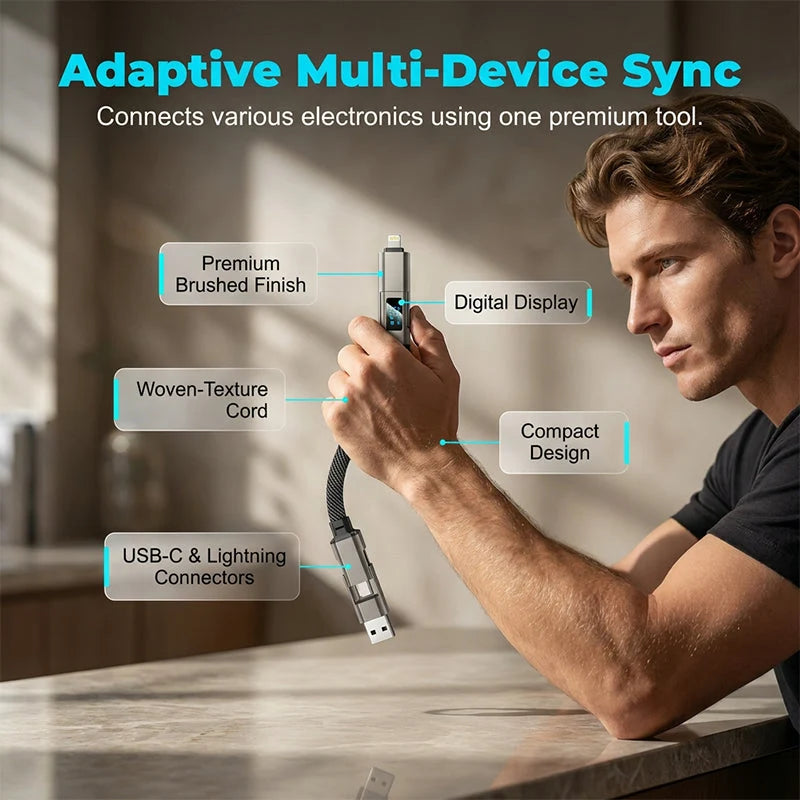 Keychain Charging Cable 4-In-1 Digital Display & Fast Charge