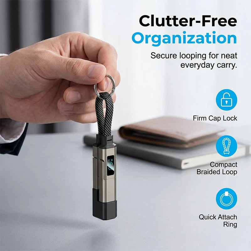 Keychain Charging Cable 4-In-1 Digital Display & Fast Charge