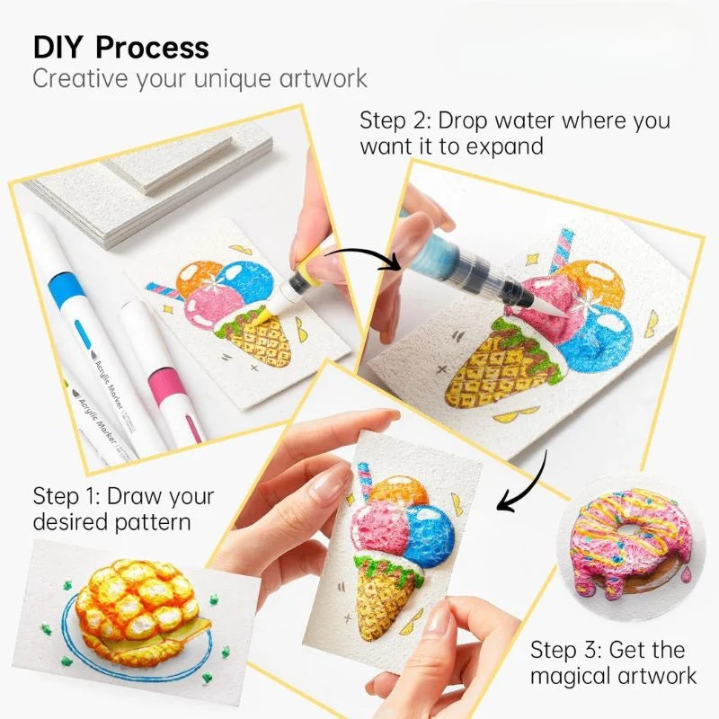 Kids 3D Texture Painting Set Foaming Paint & Brushes