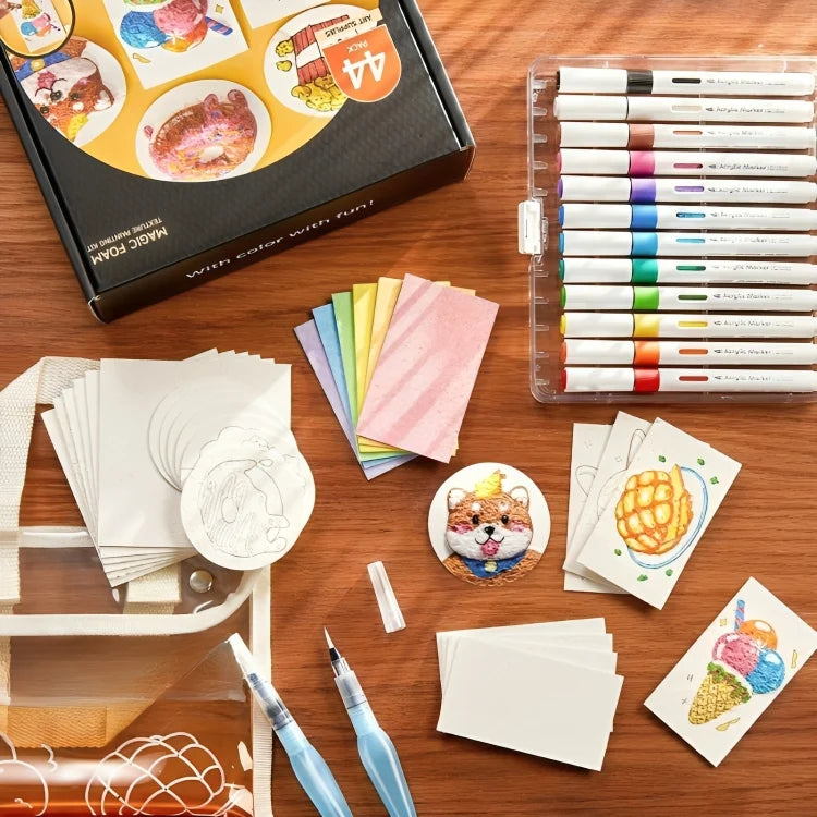 Kids 3D Texture Painting Set Foaming Paint & Brushes