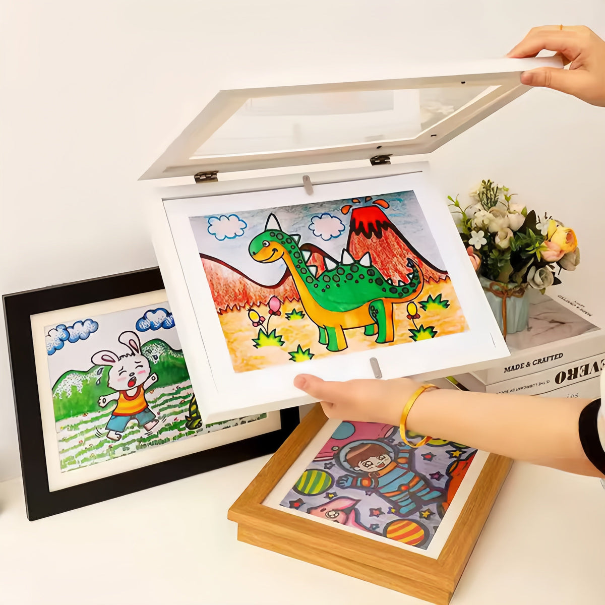Kids Artwork Display Frame Magnetic Front Closure Holds 150