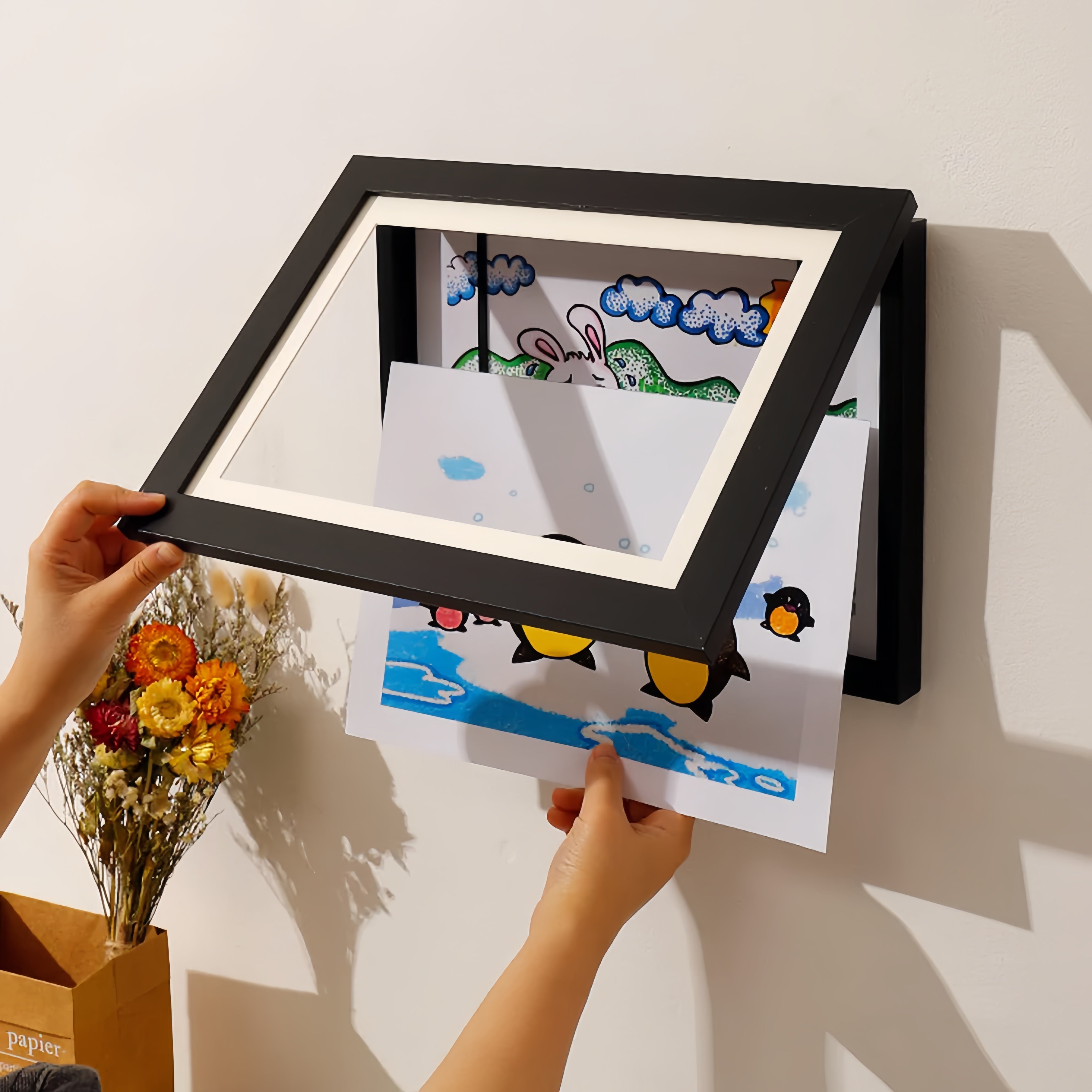 Kids Artwork Display Frame Magnetic Front Closure Holds 150