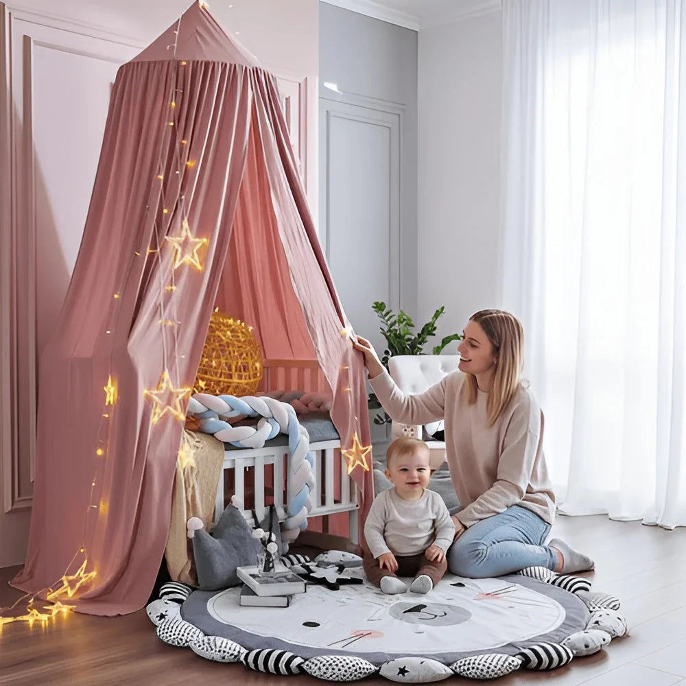 Kids Bed Canopy Tent-Style Breathable Cotton-Blend One-Point Hanging