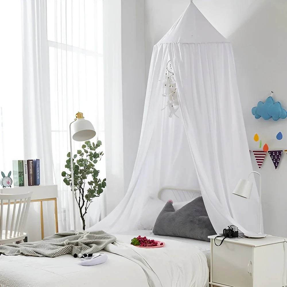 Kids Bed Canopy Tent-Style Breathable Cotton-Blend One-Point Hanging