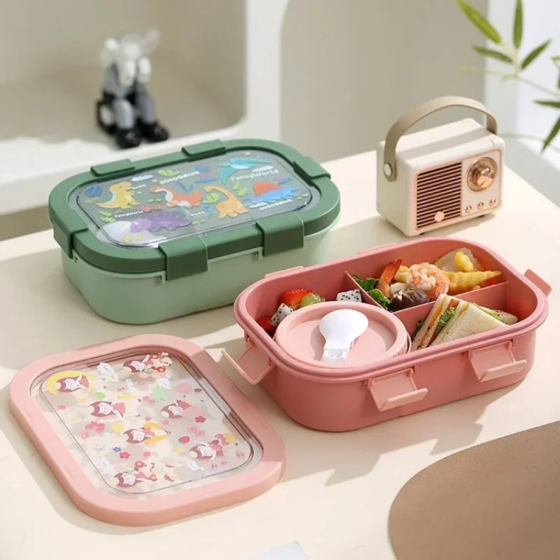 Kids Bento Box Leak-Proof 3 Compartments Removable Soup Bowl
