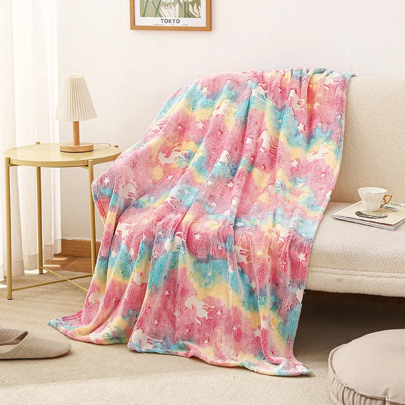 Kids Blanket Unicorn Glow-In-The-Dark Soft Flannel