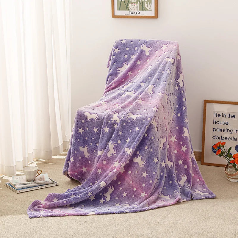 Kids Blanket Unicorn Glow-In-The-Dark Soft Flannel