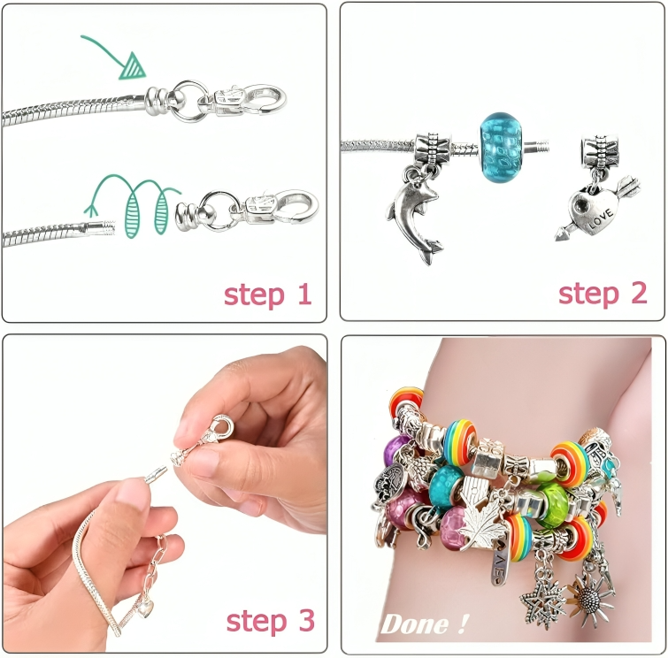 Kids Bracelet Kit DIY Charm & Bead Assorted Colors