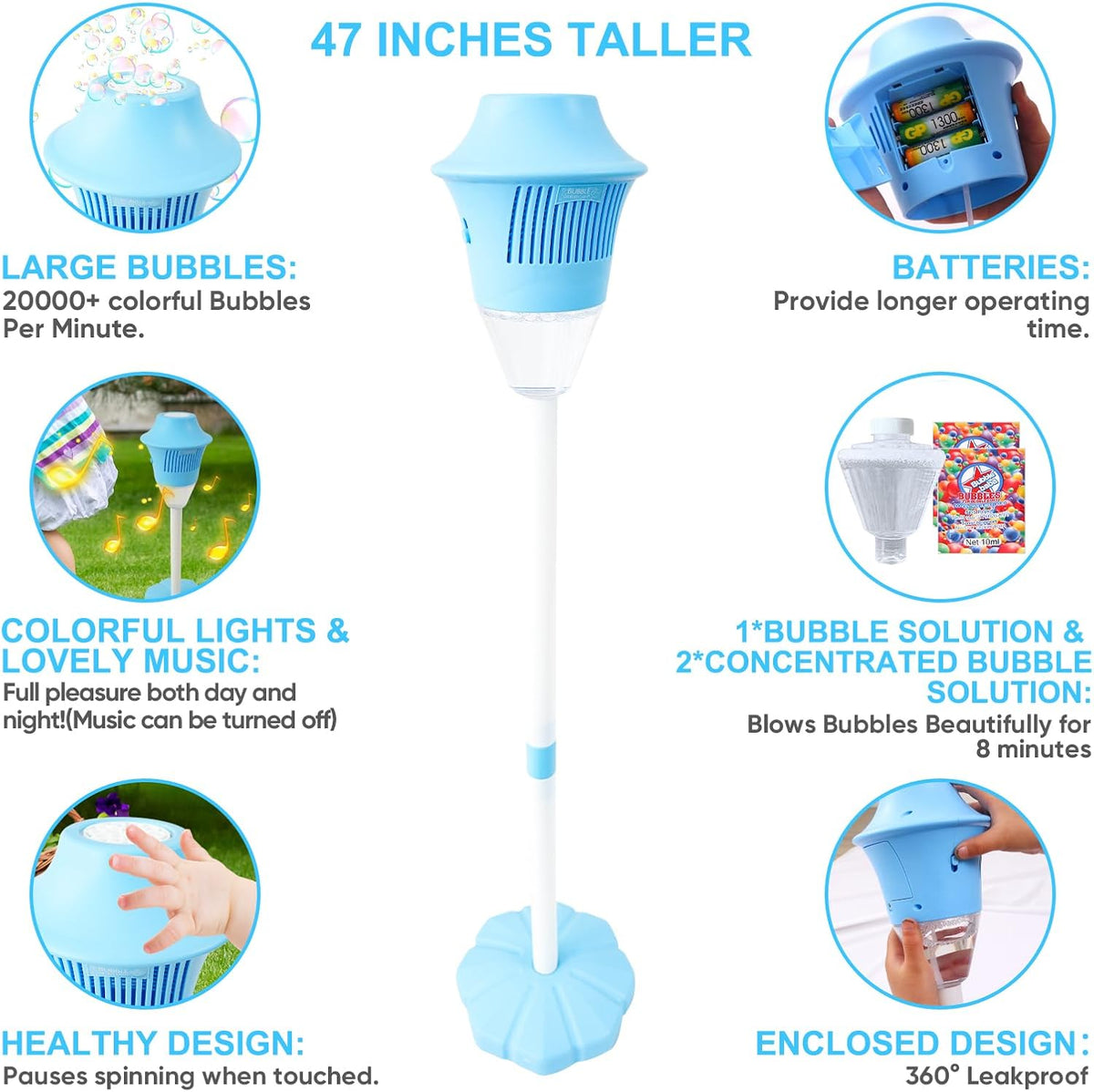 Kids Bubble Machine 20,000 Bubbles Per Minute Adjustable Stand