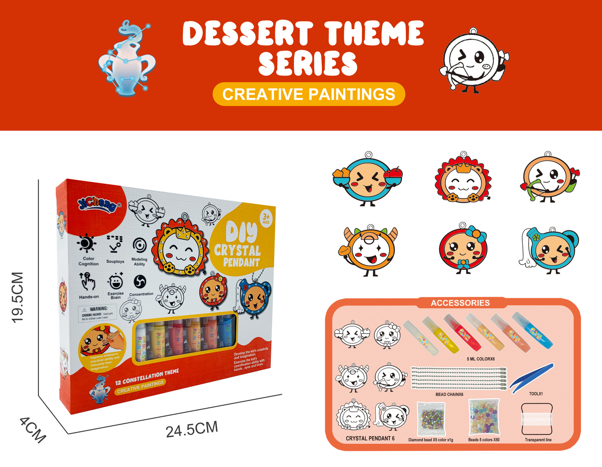 Kids Crystal Pendant Craft Kit Non-Toxic Crystals & Non-Baking Glue