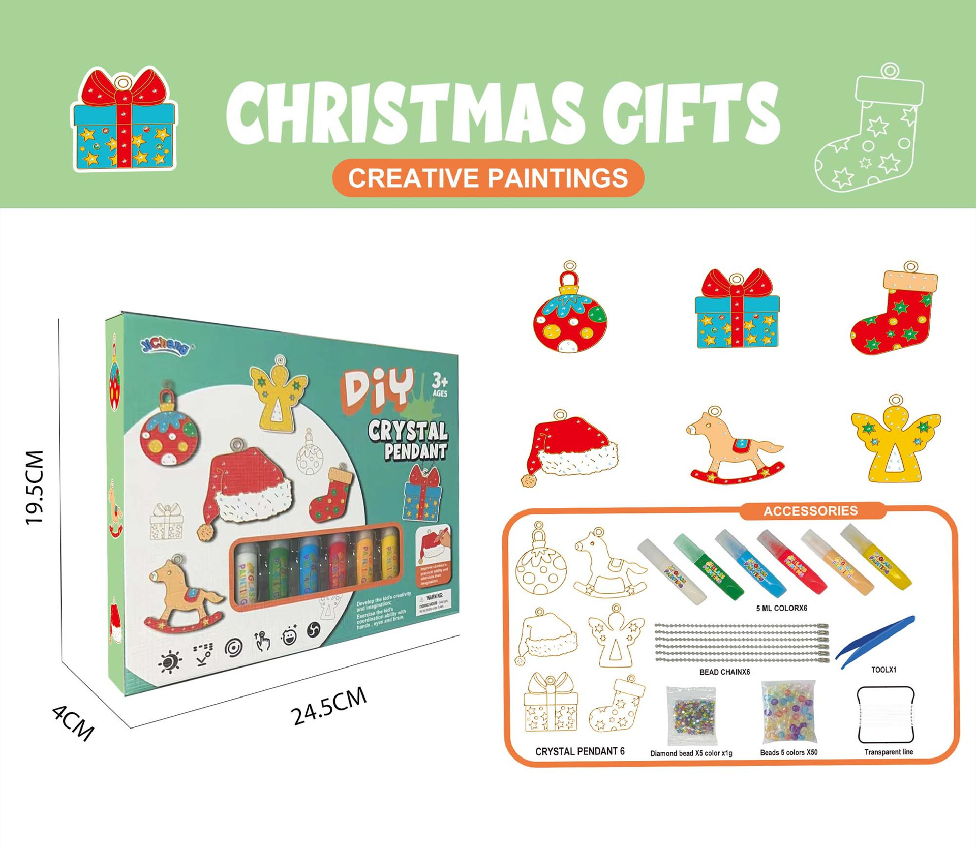 Kids Crystal Pendant Craft Kit Non-Toxic Crystals & Non-Baking Glue
