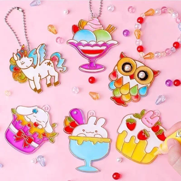Kids Crystal Pendant Craft Kit Non-Toxic Crystals & Non-Baking Glue