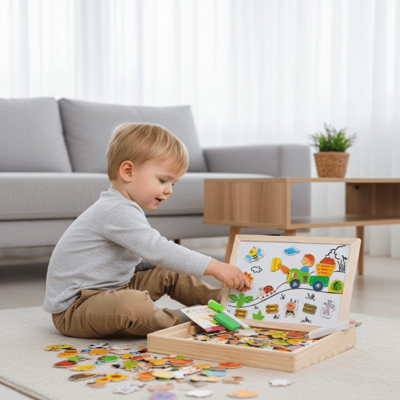 Kids Drawing Board Magnetic & Chalkboard Beech Wood Frame