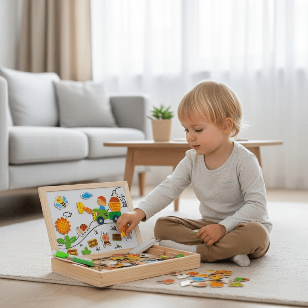 Kids Drawing Board Magnetic & Chalkboard Beech Wood Frame