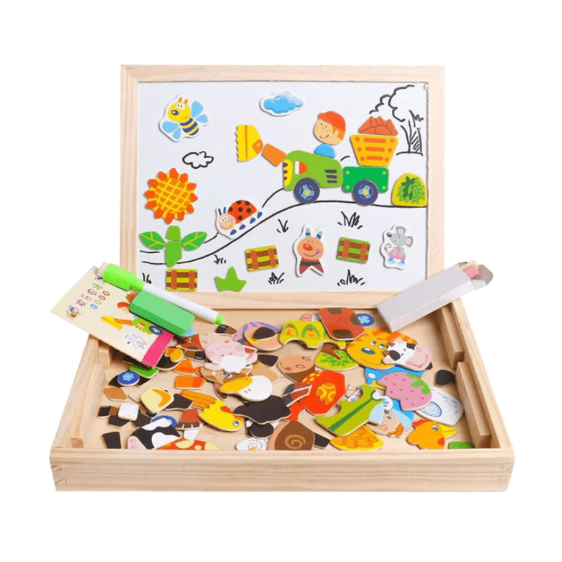 Kids Drawing Board Magnetic & Chalkboard Beech Wood Frame