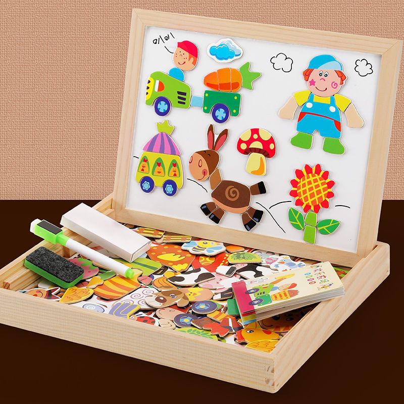 Kids Drawing Board Magnetic & Chalkboard Beech Wood Frame