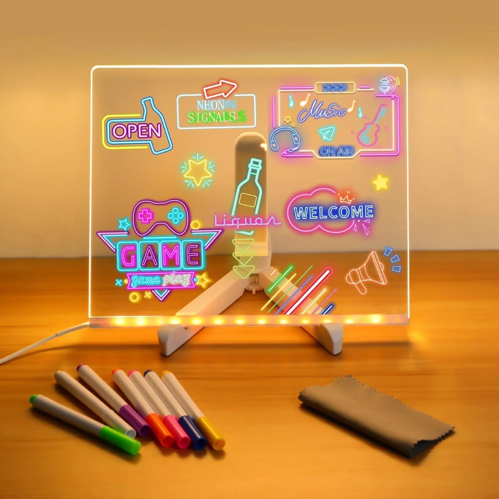 Kids Drawing Tablet Neon LED Reusable Acrylic USB-Powered