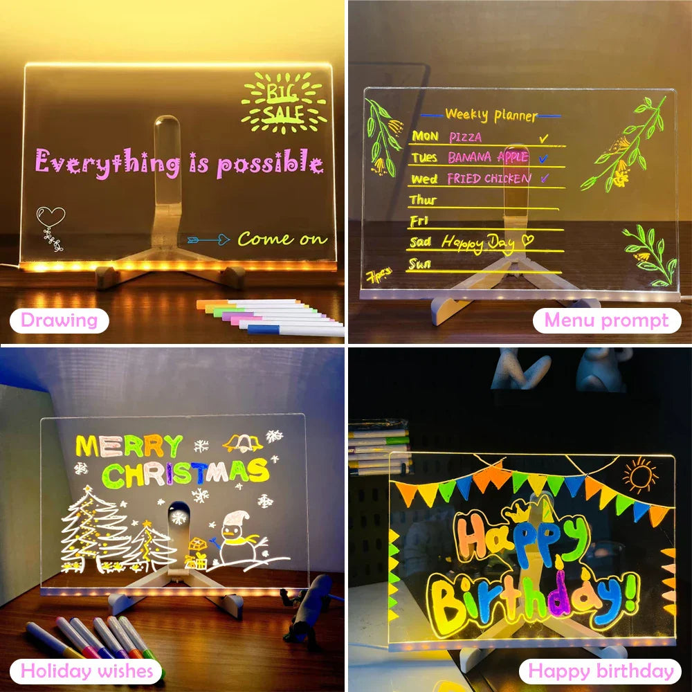 Kids Drawing Tablet Neon LED Reusable Acrylic USB-Powered
