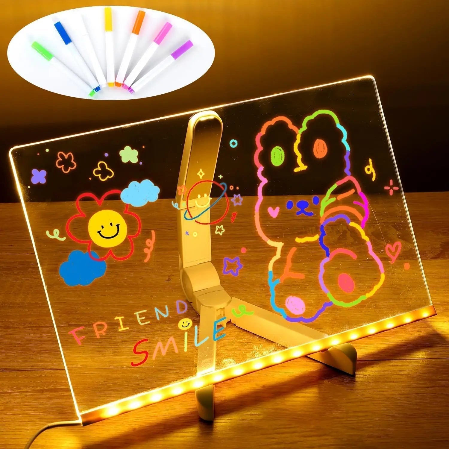 Kids Drawing Tablet Neon LED Reusable Acrylic USB-Powered