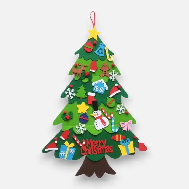 Kids Felt Christmas Tree Hook-and-Loop Ornaments & LED Lights