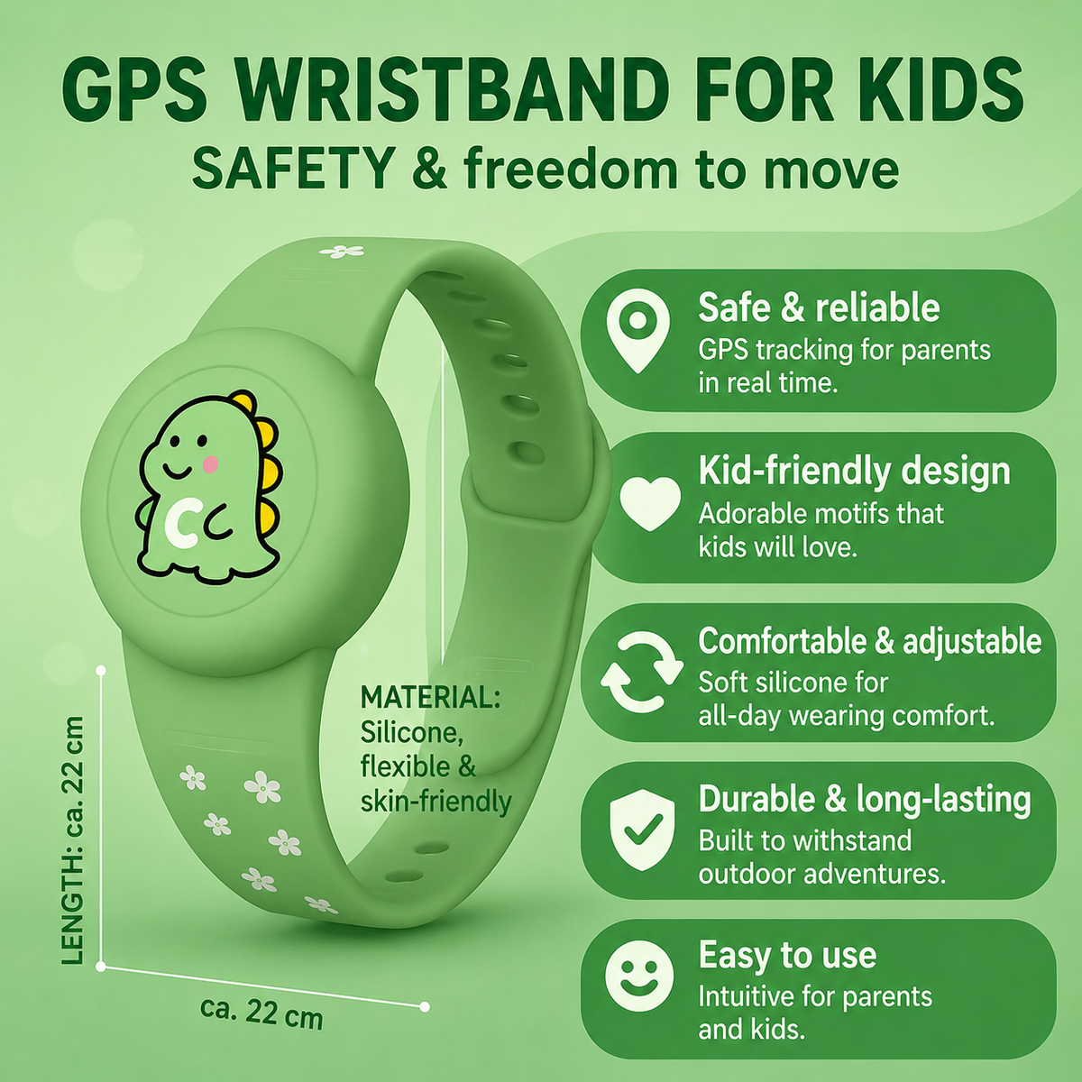Kids GPS Wristband Real-Time Tracking Adjustable Silicone Strap
