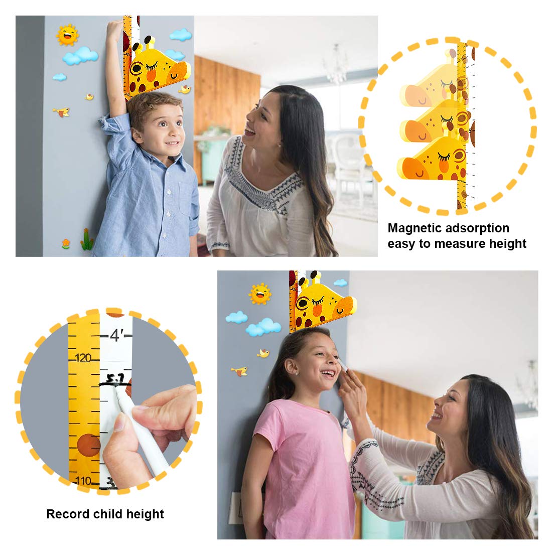 Kids Growth Chart Magnetic No-Drill Giraffe Design