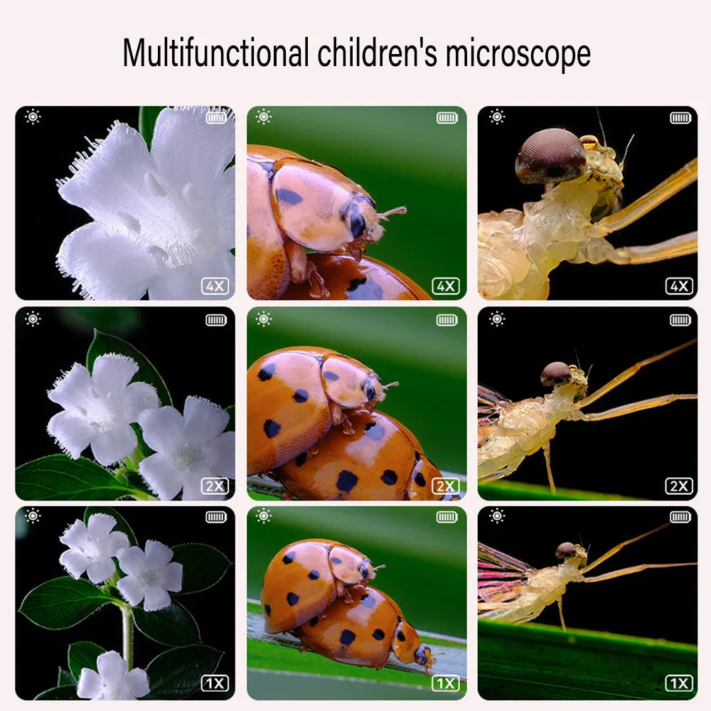 Kids Handheld Microscope 500x Built-In Screen Rechargeable Battery