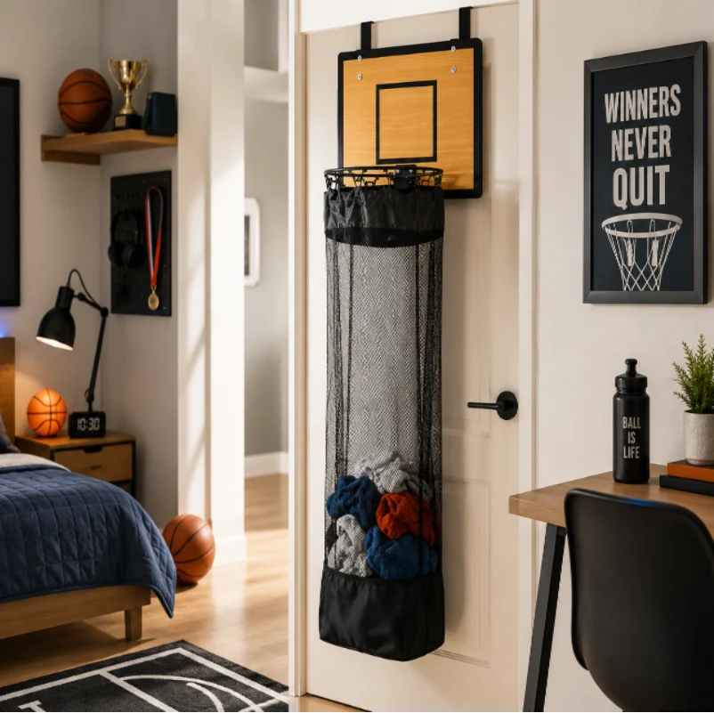 Kids Hanging Storage Organizer Basketball Backboard Mesh Bag