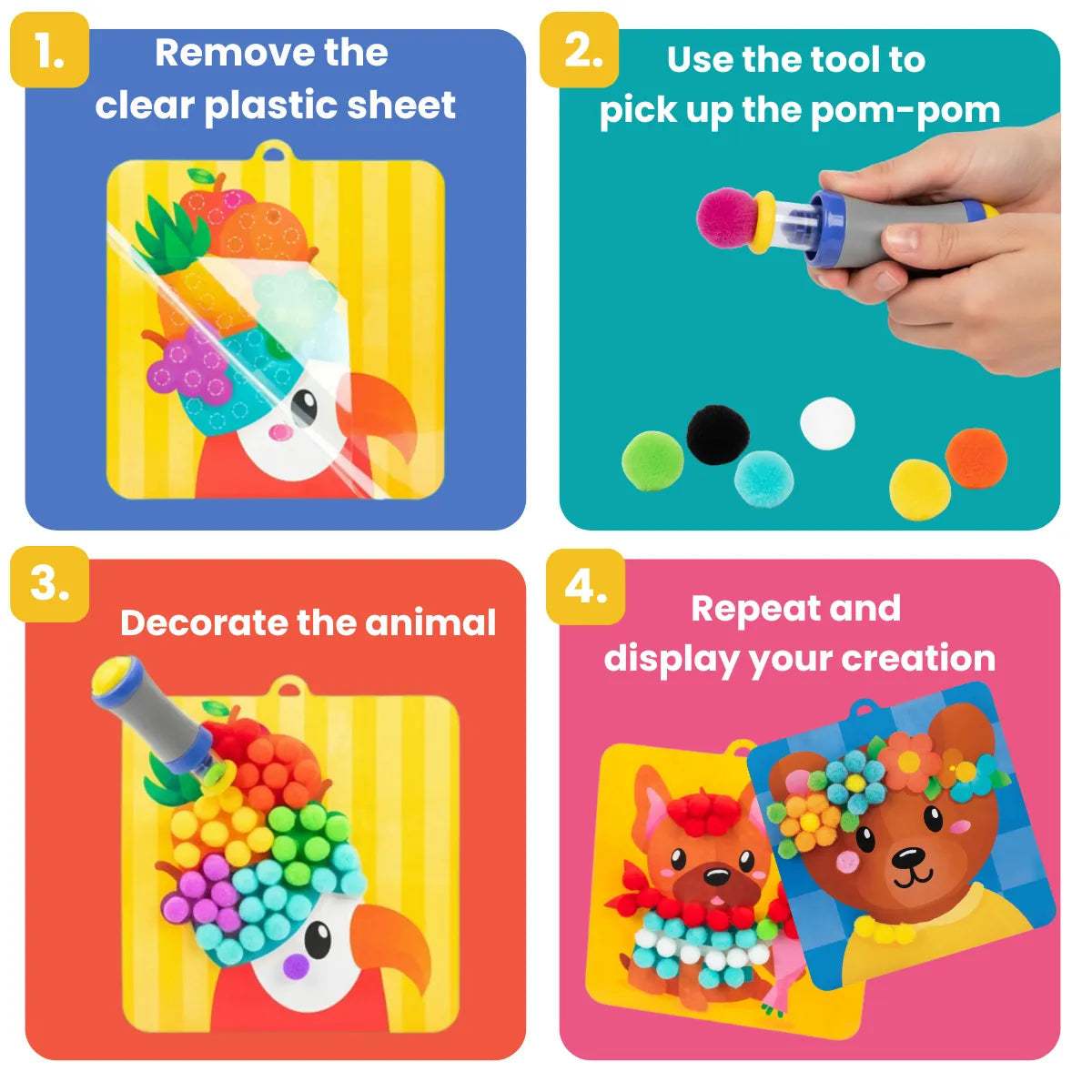 Kids Pom-Pom Kit Mess-Free Tool 600 Multicolored Pieces